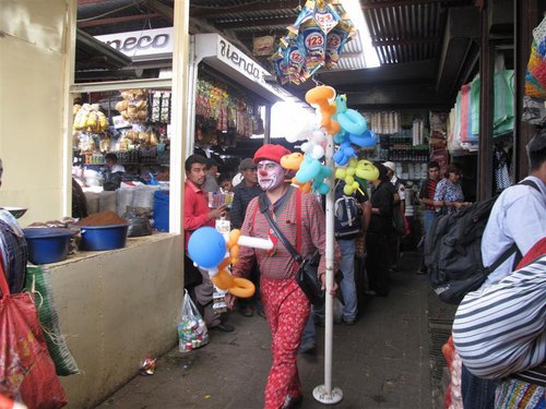 news clown at market